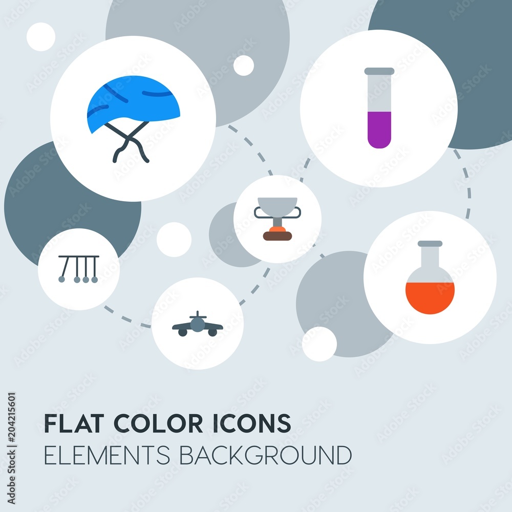 Poster transports, science, sports flat vector icons and elements background with circle bubbles networks.m