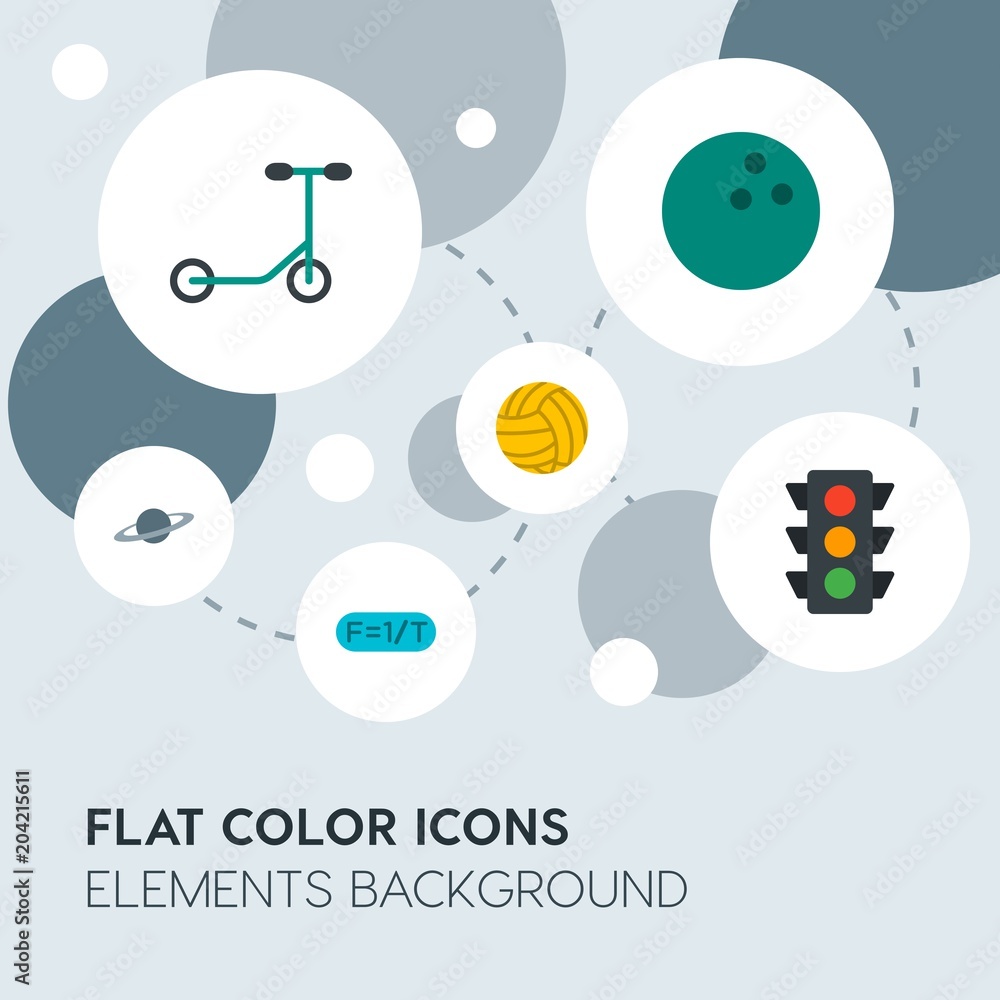 Poster transports, science, sports flat vector icons and elements background with circle bubbles networks.m