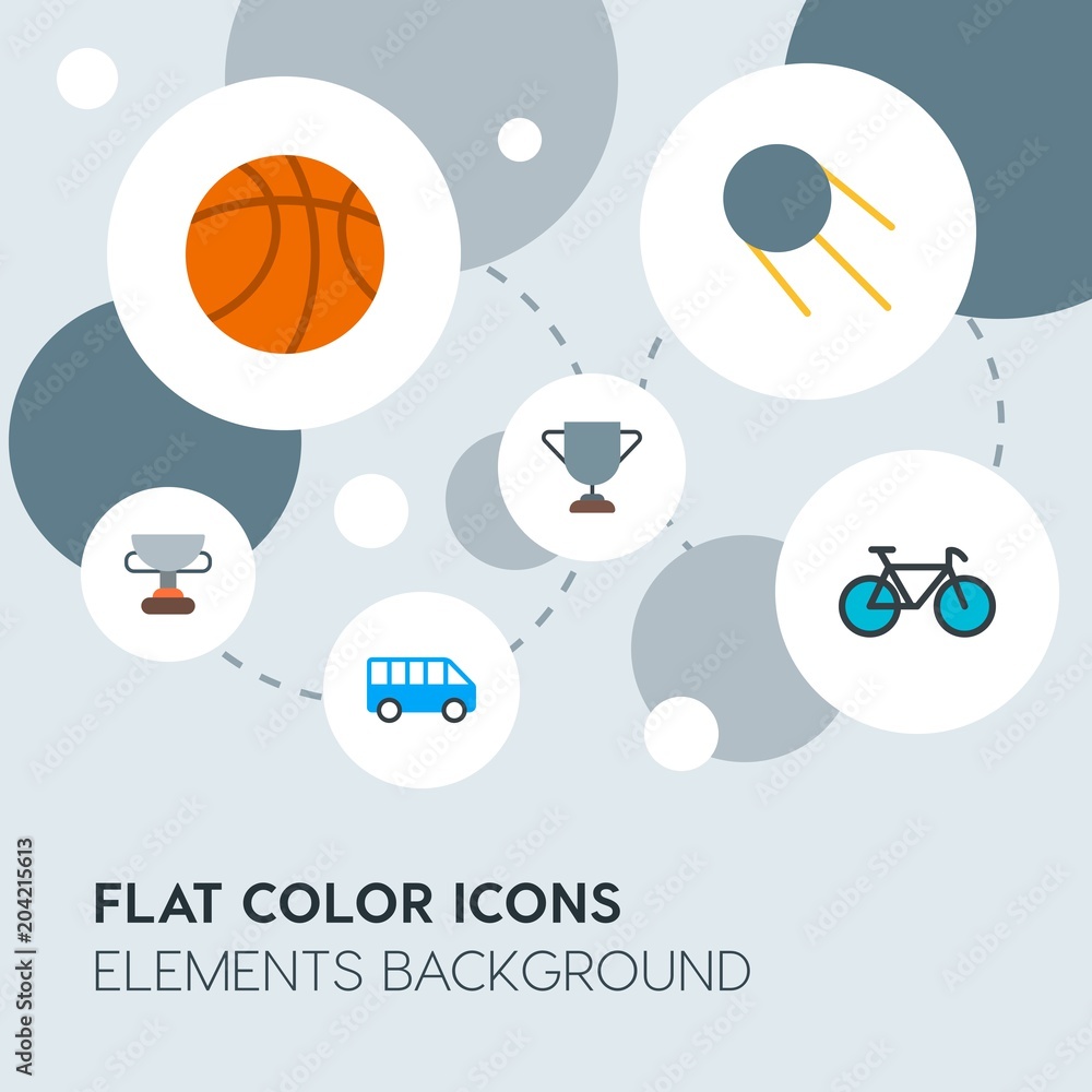 Poster transports, science, sports flat vector icons and elements background with circle bubbles networks.m