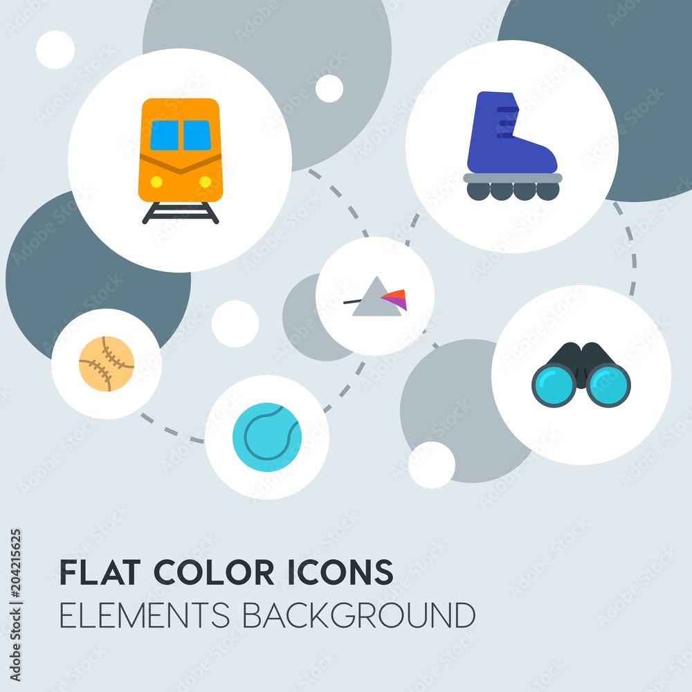 Poster transports, science, sports flat vector icons and elements background with circle bubbles networks.m