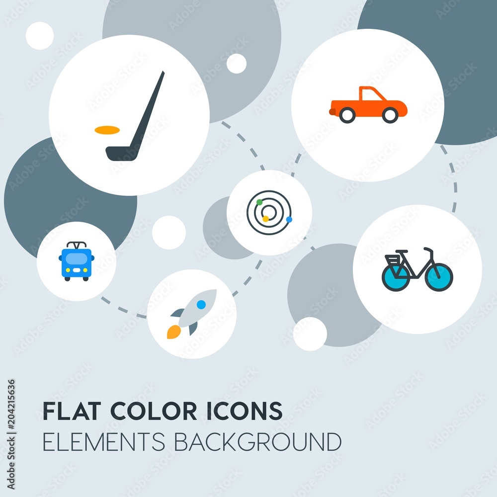 Poster transports, science, sports flat vector icons and elements background with circle bubbles networks.m