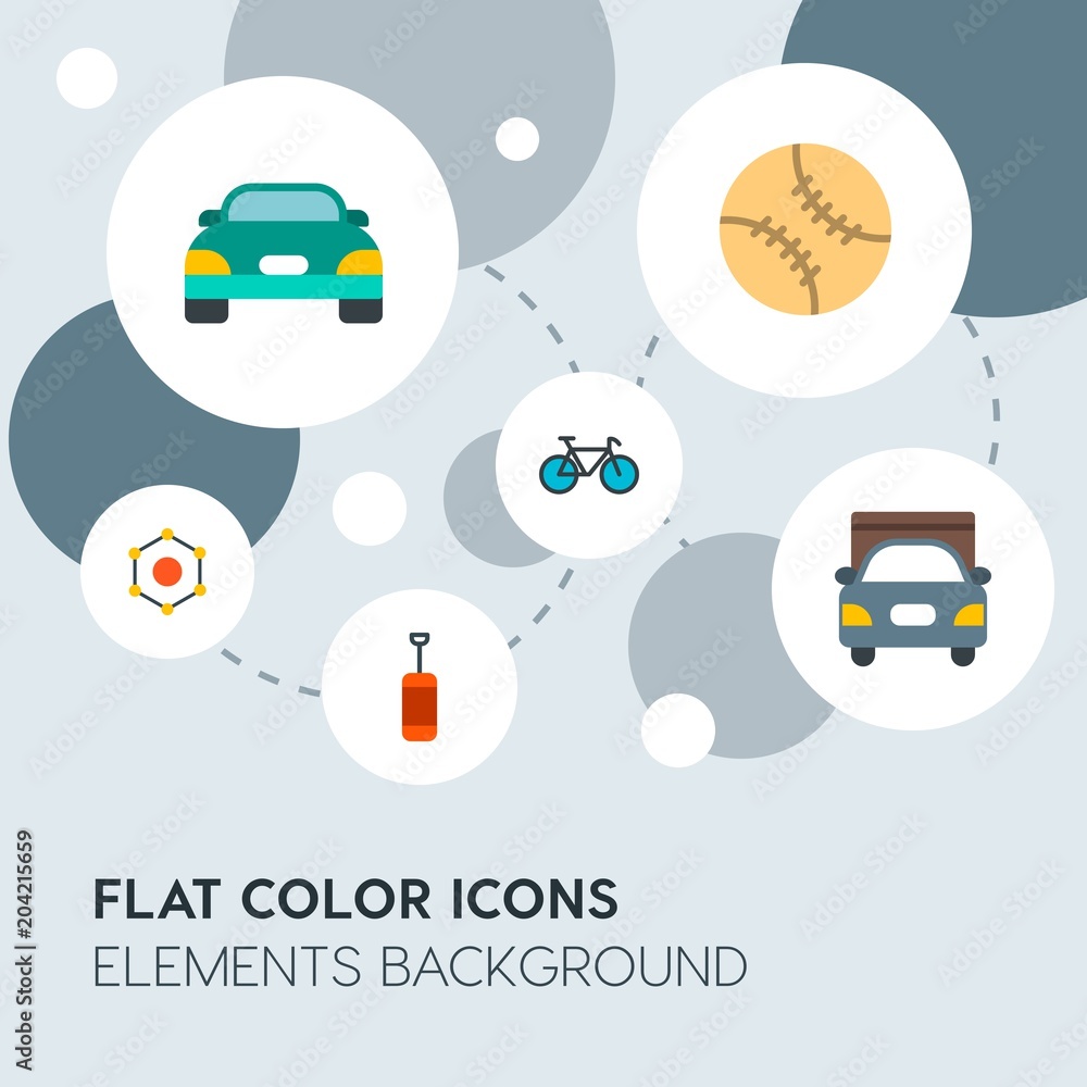 Poster transports, science, sports flat vector icons and elements background with circle bubbles networks.m