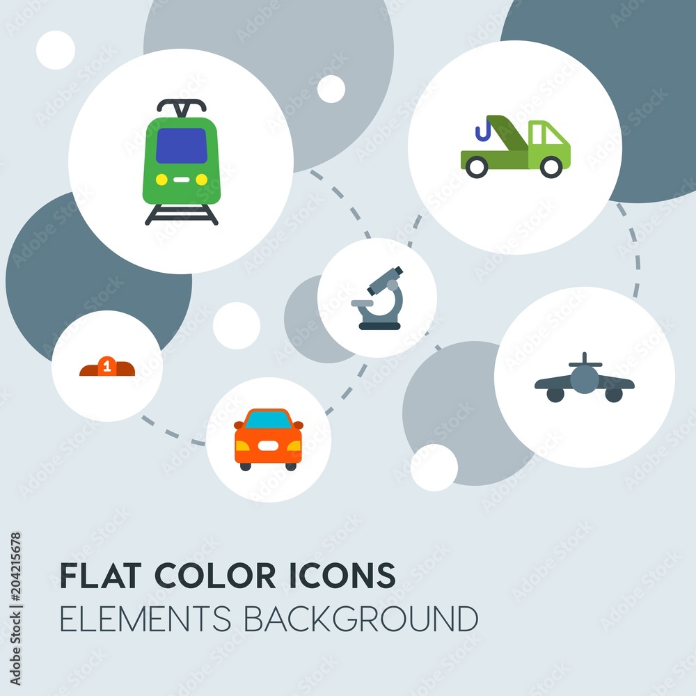 Poster transports, science, sports flat vector icons and elements background with circle bubbles networks.m
