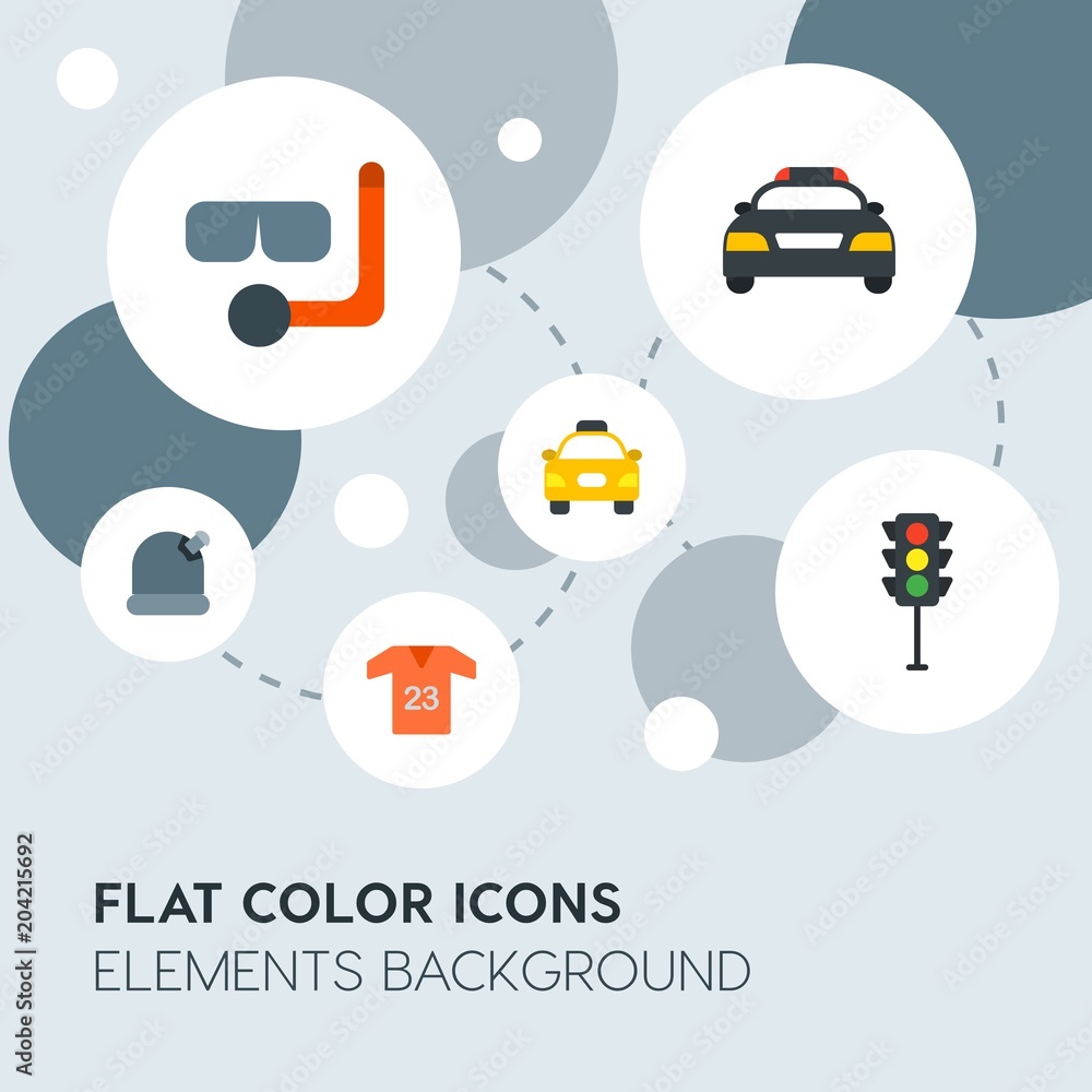 Poster transports, science, sports flat vector icons and elements background with circle bubbles networks.m