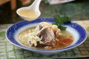 Soup with home-made noodles on chicken, noodles, fat, freshness, homemade cooking 20