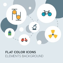 transports, science, sports flat vector icons and elements background with circle bubbles networks.Multipurpose use on websites, presentations, brochures and more