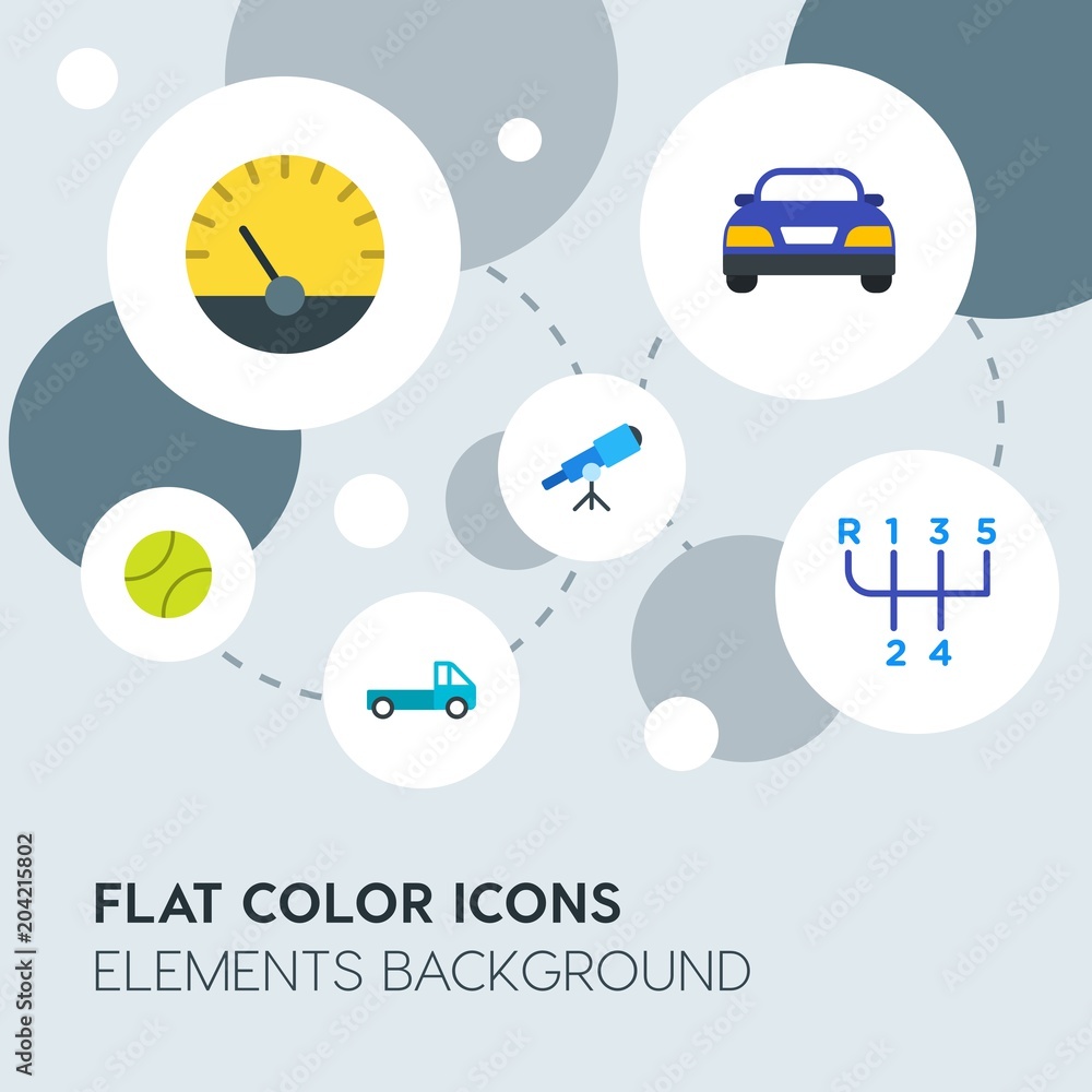 Poster transports, science, sports flat vector icons and elements background with circle bubbles networks.m