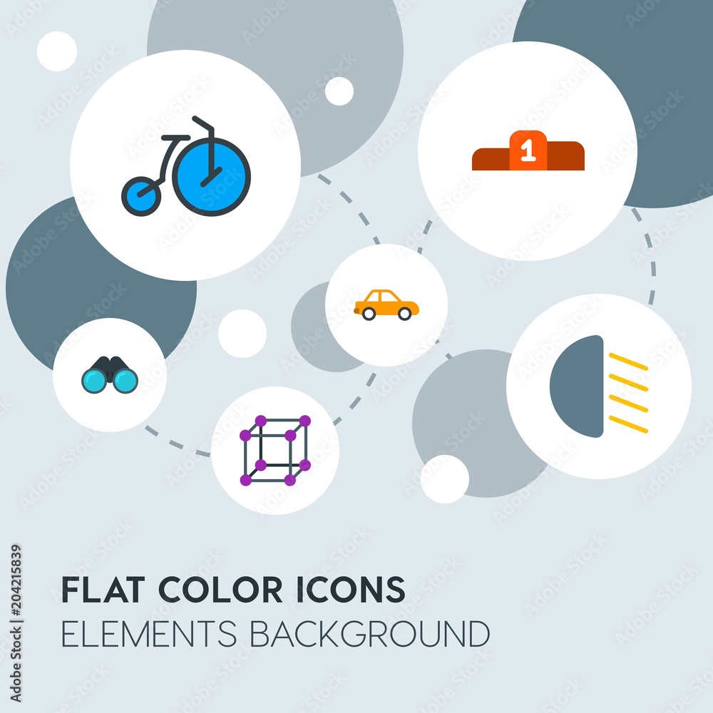 Poster transports, science, sports flat vector icons and elements background with circle bubbles networks.m