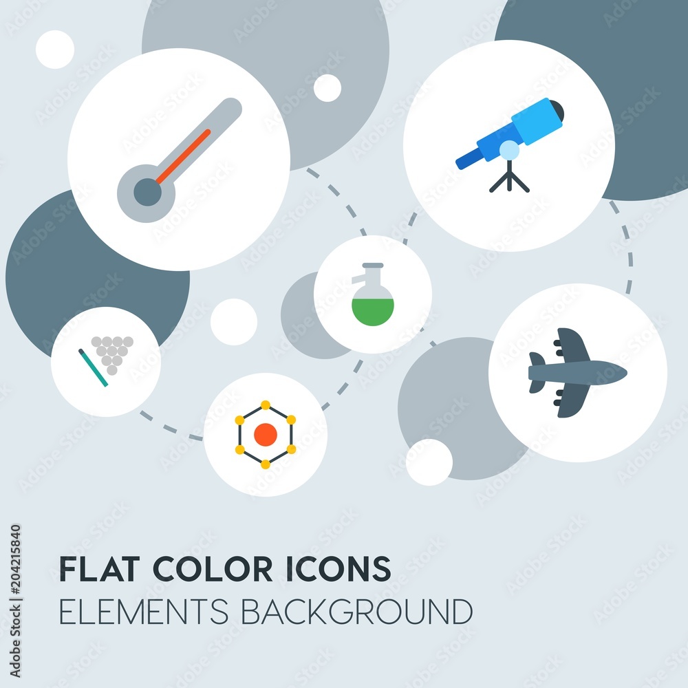 Poster transports, science, sports flat vector icons and elements background with circle bubbles networks.m