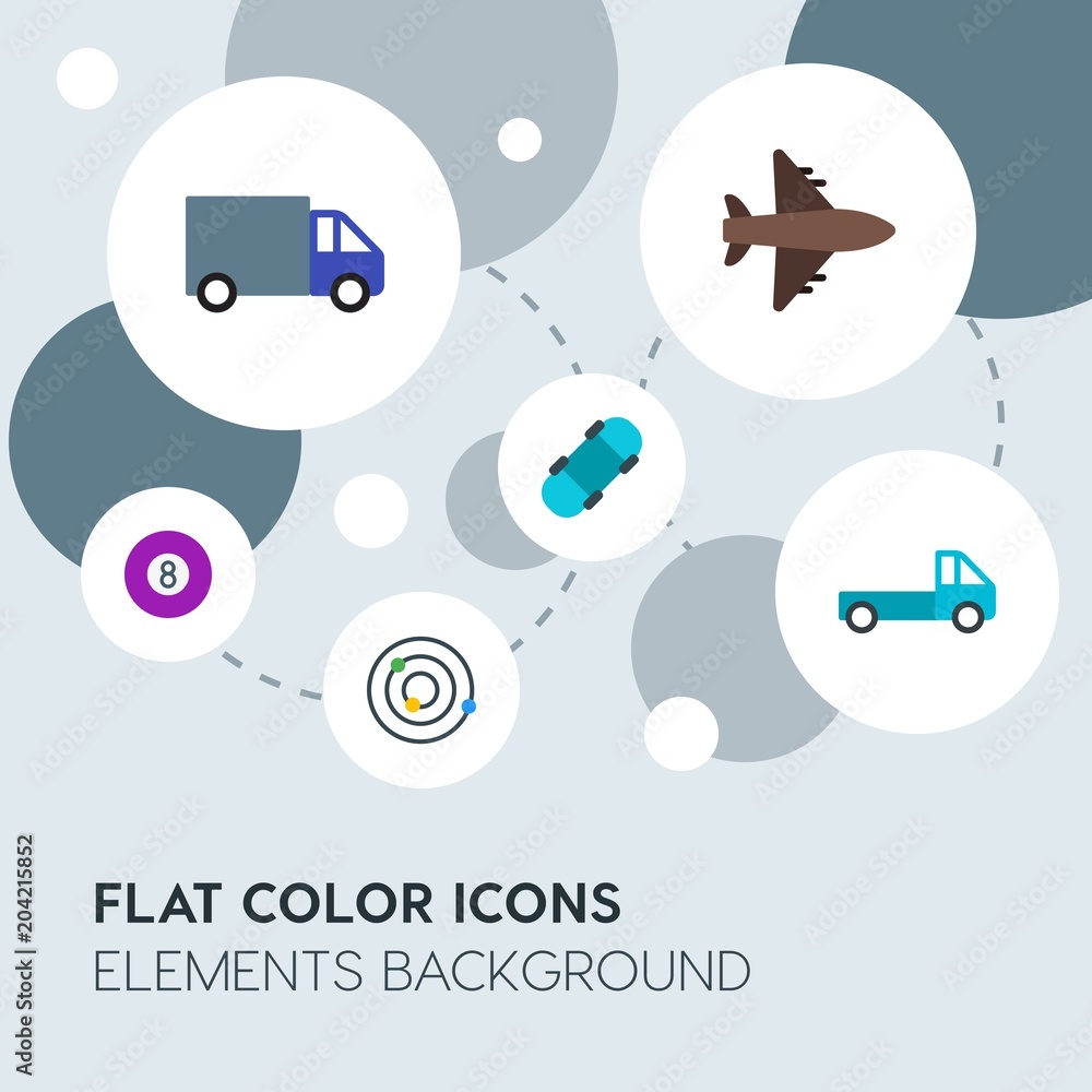 Poster transports, science, sports flat vector icons and elements background with circle bubbles networks.m