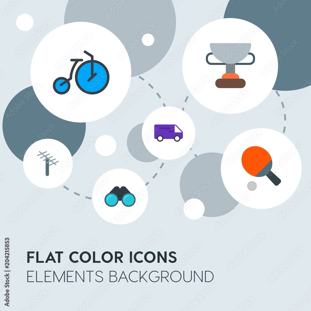 Poster transports, science, sports flat vector icons and elements background with circle bubbles networks.m