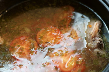 Soup with home-made noodles on chicken, noodles, fat, freshness, homemade cooking 28
