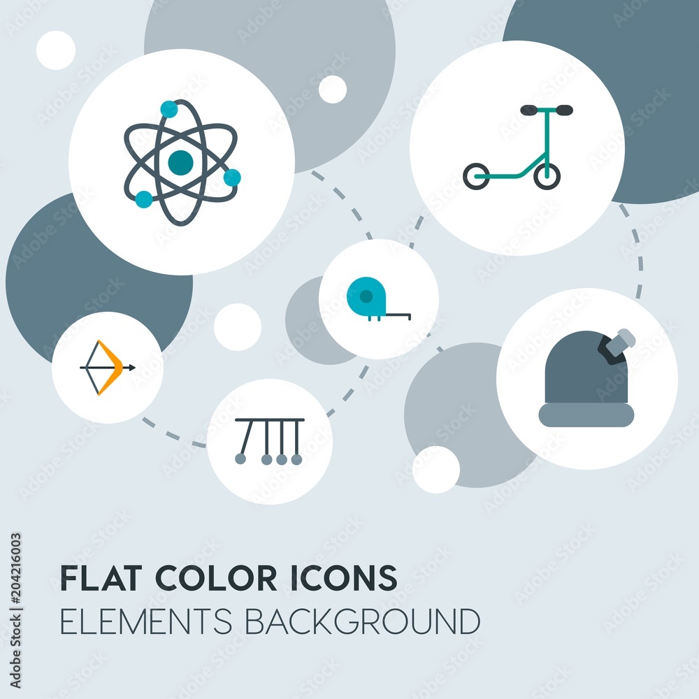 Poster transports, science, sports flat vector icons and elements background with circle bubbles networks.m