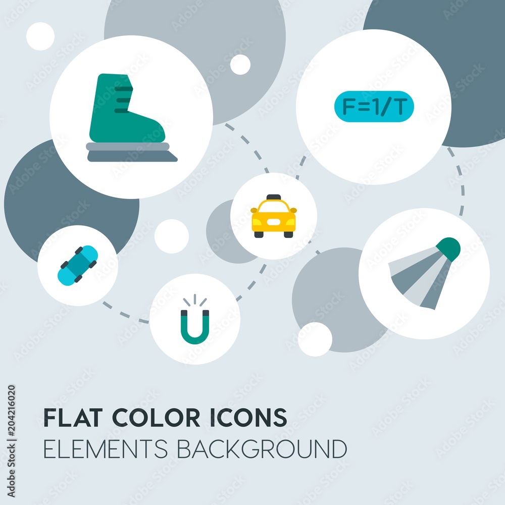 Poster transports, science, sports flat vector icons and elements background with circle bubbles networks.m