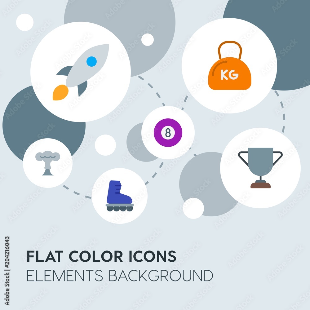 Poster transports, science, sports flat vector icons and elements background with circle bubbles networks.m