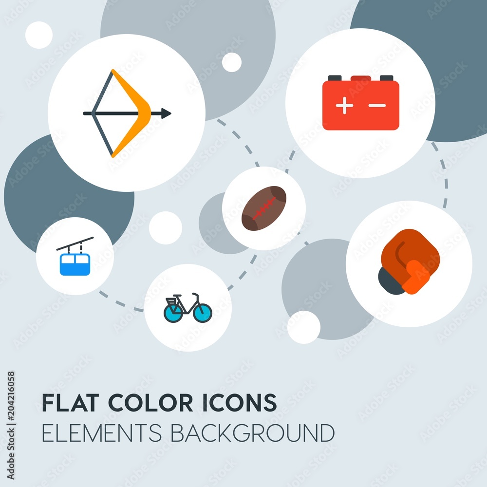 Poster transports, science, sports flat vector icons and elements background with circle bubbles networks.m