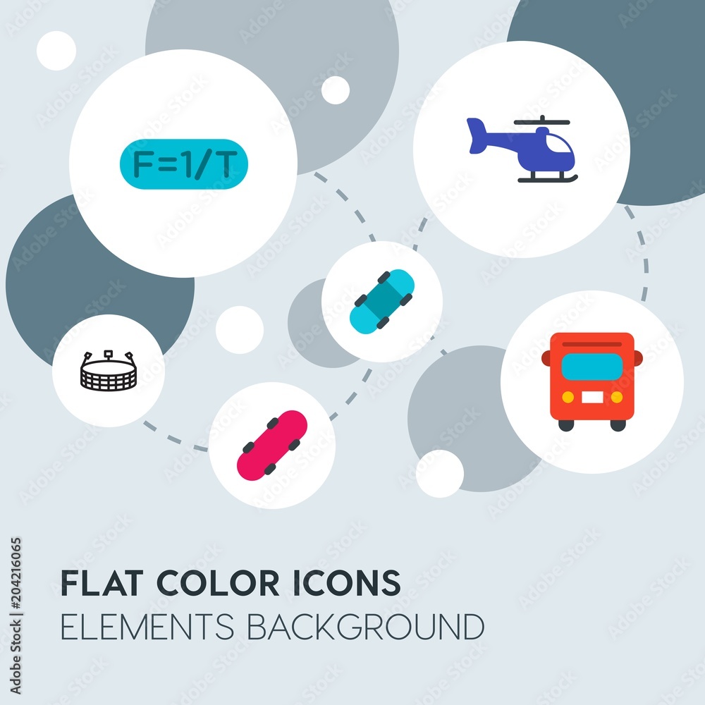 Poster transports, science, sports flat vector icons and elements background with circle bubbles networks.m