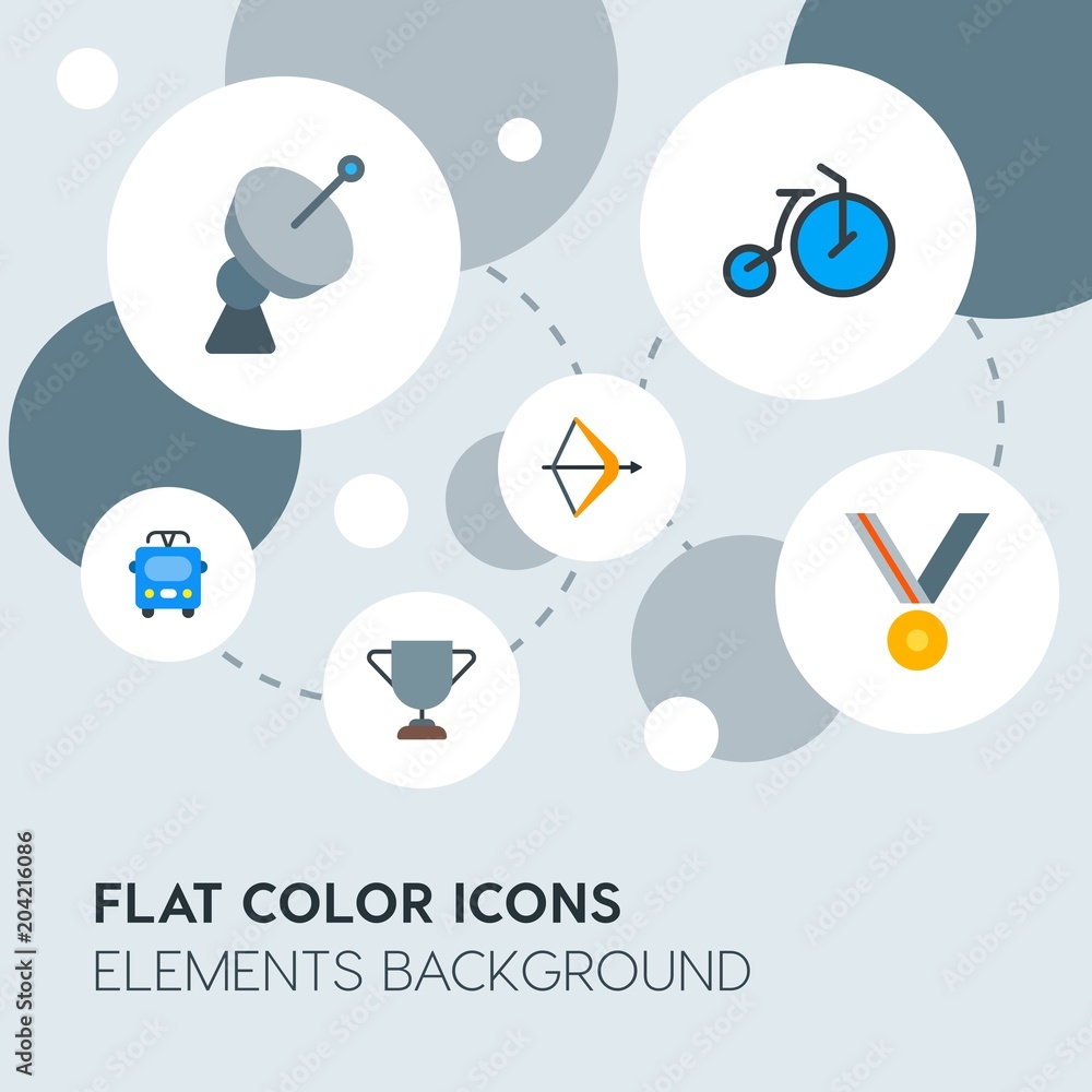 Poster transports, science, sports flat vector icons and elements background with circle bubbles networks.m