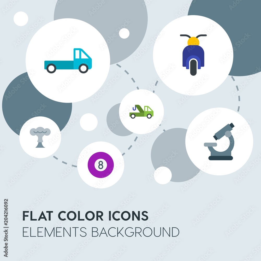 Poster transports, science, sports flat vector icons and elements background with circle bubbles networks.m