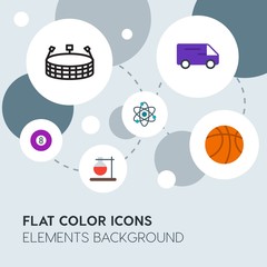 transports, science, sports flat vector icons and elements background with circle bubbles networks.Multipurpose use on websites, presentations, brochures and more