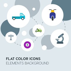 transports, science, sports flat vector icons and elements background with circle bubbles networks.Multipurpose use on websites, presentations, brochures and more