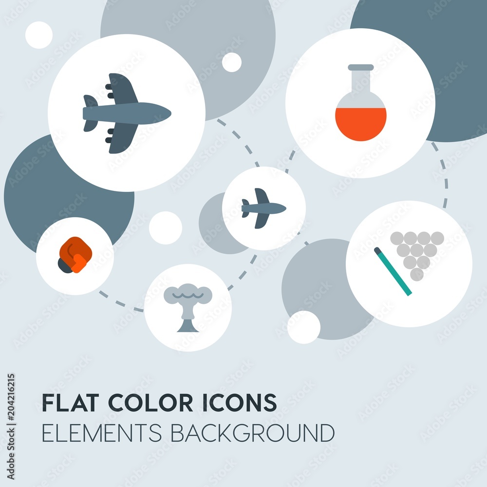 Poster transports, science, sports flat vector icons and elements background with circle bubbles networks.m