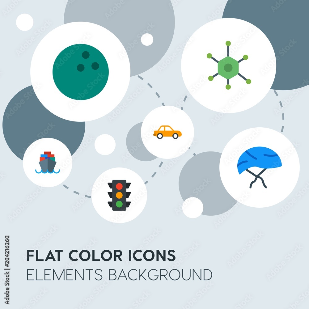 Poster transports, science, sports flat vector icons and elements background with circle bubbles networks.m