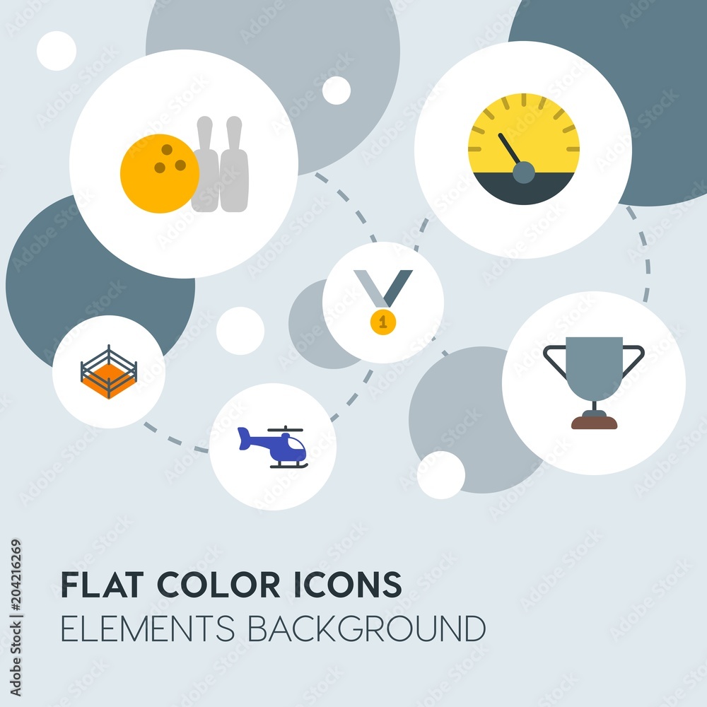 Poster transports, science, sports flat vector icons and elements background with circle bubbles networks.m
