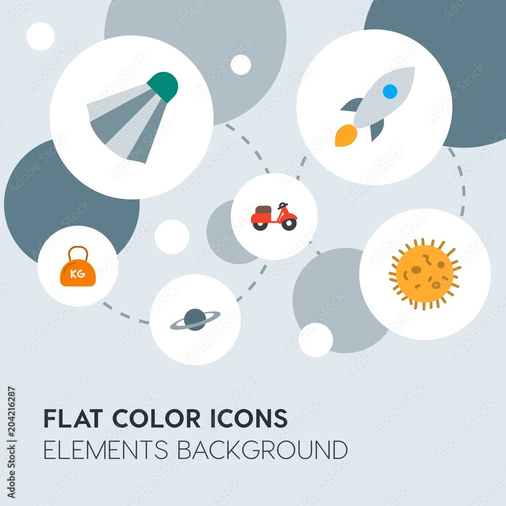 Poster transports, science, sports flat vector icons and elements background with circle bubbles networks.m