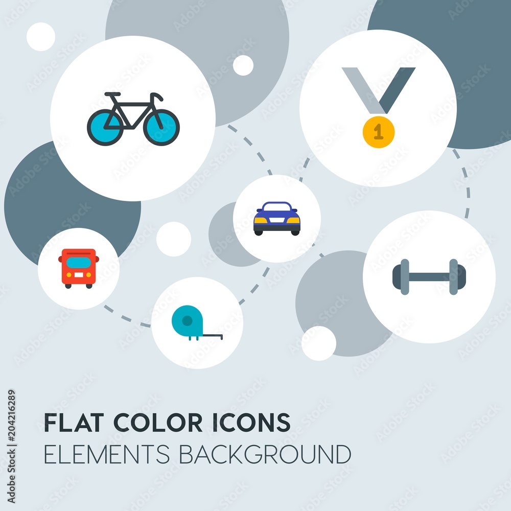 Poster transports, science, sports flat vector icons and elements background with circle bubbles networks.m