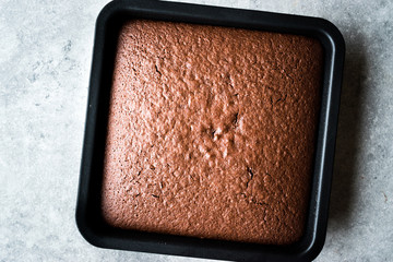 Freshly Baked Chocolate Sponge Cake  in Square Mold.