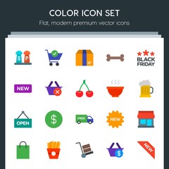 Modern Simple Set of food, drinks, shopping Vector flat Icons. Contains such Icons as  shipping,  cargo,  paper,  element,  new, building and more on dark background. Fully Editable. Pixel Perfect