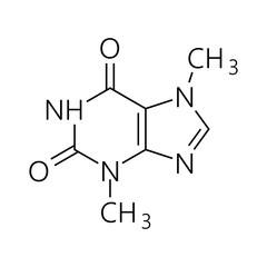 Caffeine molecule. Simple chemical skeletal formula. Vector illustration - obrazy, fototapety, plakaty