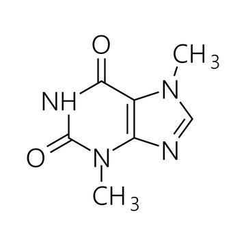 Caffeine molecule. Simple chemical skeletal formula. Vector illustration