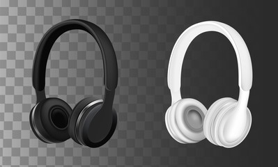 Black and white headphones vector illustration