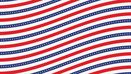 US American flag background horizontal web banner. Wave composition blue, red and white. Vector illustration.