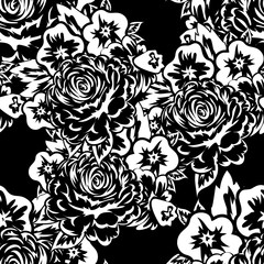 seamless monochrome pattern of flowers for greeting cards, background, price tags