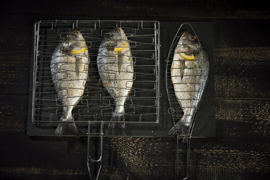 Sea breams in grill forms