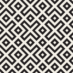 Stylish lines lattice. Ethnic monochrome texture. Abstract geometric background design. Vector seamless pattern.