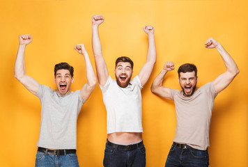 Fototapeta premium Three young excited men celebrating success
