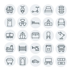 Modern Simple Set of transports, industry, furniture Vector outline Icons. Contains such Icons as  tank,  ocean,  container,  furniture, car and more on white background. Fully Editable. Pixel Perfect