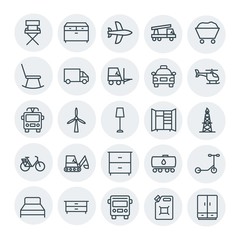 Modern Simple Set of transports, industry, furniture Vector outline Icons. Contains such Icons as  home,  truck,  power,  turbine,  plane and more on white background. Fully Editable. Pixel Perfect