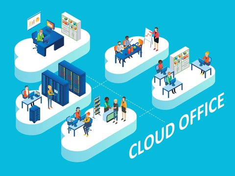 Cloud Office Concept Vector Isometric Illustration