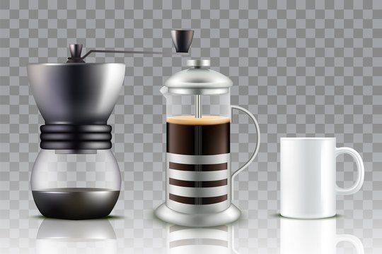 French press coffee set, vector illustration