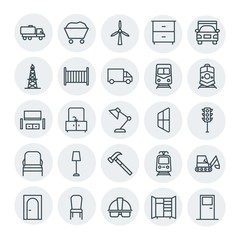Modern Simple Set of transports, industry, furniture Vector outline Icons. Contains such Icons as  tanker,  parcel,  fuel,  tool,  sign, dig and more on white background. Fully Editable. Pixel Perfect