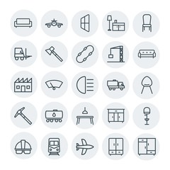 Modern Simple Set of transports, industry, furniture Vector outline Icons. Contains such Icons as furniture, sofa,  forklift,  train,  home and more on white background. Fully Editable. Pixel Perfect