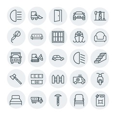 Modern Simple Set of transports, industry, furniture Vector outline Icons. Contains such Icons as  shine,  open,  building,  seat, motorbike and more on white background. Fully Editable. Pixel Perfect