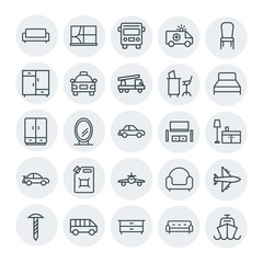 Modern Simple Set of transports, industry, furniture Vector outline Icons. Contains such Icons as  minibus,  emergency,  home,  work, sofa and more on white background. Fully Editable. Pixel Perfect