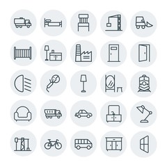 Modern Simple Set of transports, industry, furniture Vector outline Icons. Contains such Icons as  chair, bike,  building, furniture,  power and more on white background. Fully Editable. Pixel Perfect