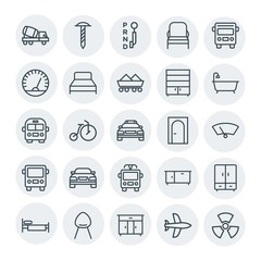 Modern Simple Set of transports, industry, furniture Vector outline Icons. Contains such Icons as  road,  bed, change,  circus,  home,  work and more on white background. Fully Editable. Pixel Perfect